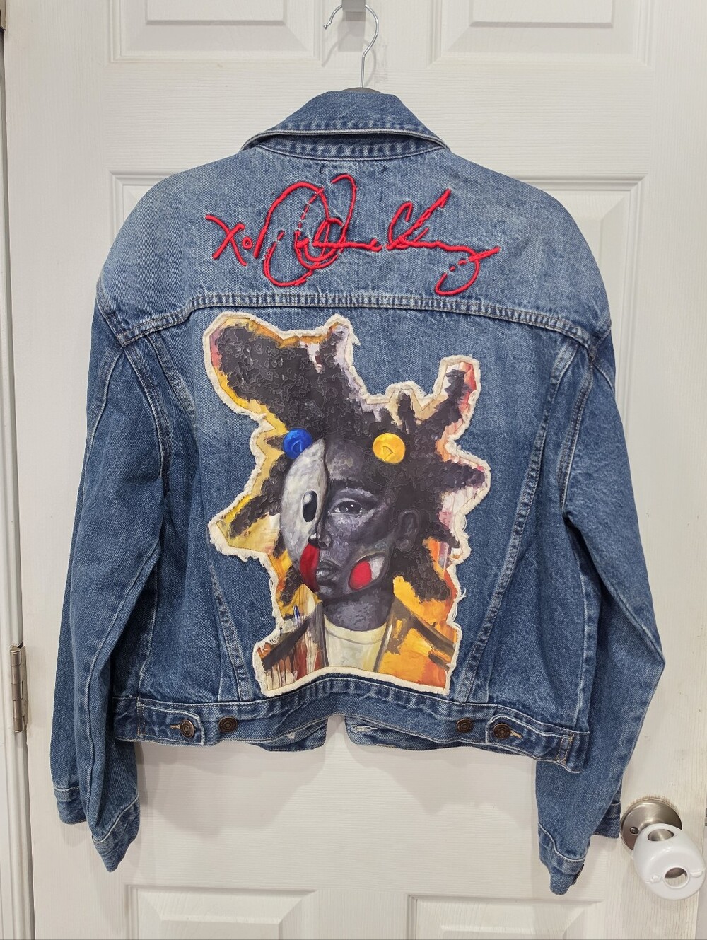 Steve Madden x Harlem Festival of Culture DaQuane Cherry Denim Jacket S/M NWT